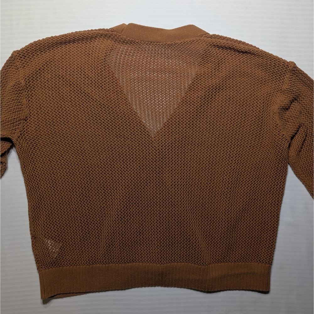 Uniqlo Brown Open Knit Cardigan Cropped Cotton Minimalist Scandi - Picture 4 of 8
